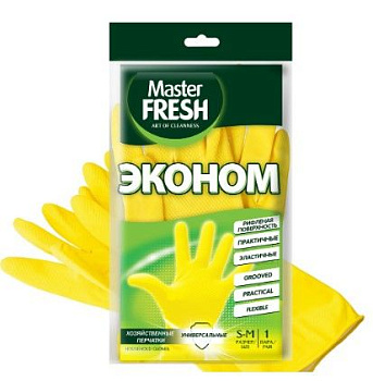 Master FRESH эконом хозяйственные перчатки латексные с хлопком 1 пара большой размер S/M желтые