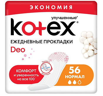 Kotex прокладки ежедневные Normal Deo 56шт