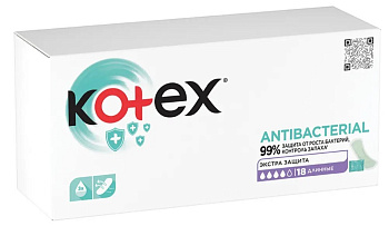 Kotex прокладки ежедневные Antibacterial длинные с антибактериальным слоем 18шт