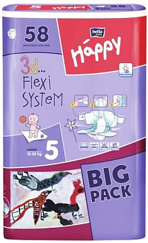 Подгузники для детей BELLA Happy Junior по 58 шт, вес 12-25 кг (5 мес)