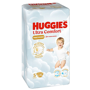 Huggies ultra comfort 5 12-22 кг подгузники 15 шт для мальчиков