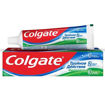 Colgate зубная паста тройное действие натуральная мята для защиты от кариеса удаления потемнений с зубов и свежего дыхания 50 мл Уценка