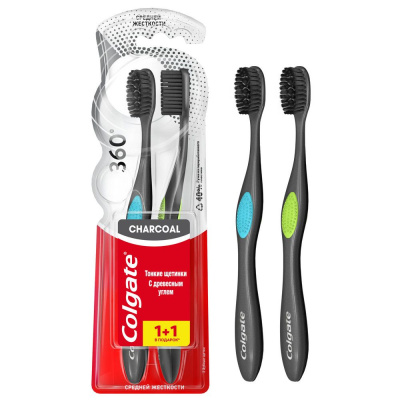 Colgate зубная щетка 360 древесный уголь средняя 1+1 промо Уценка
