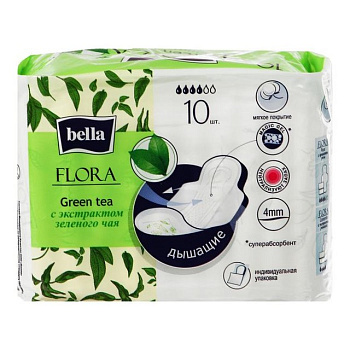 BELLA Прокладки FLORA Green tea, 10 шт.уп. (с экстрактом зеленого чая)