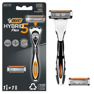 Bic flex 3 hybrid мужская бритвенная система 1 ручка и 1 сменная кассеты с 5 лезвиями