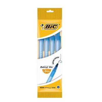 Bic ручка раунд стик средняя линия син пак 4 шт