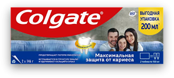 Colgate зубная паста максимальная защита от кариеса свежая мята 100 мл + 100 мл