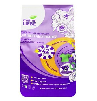 Meine Liebe стиральный порошок для цветных тканей на основе натурального мыла без запаха 1,5кг