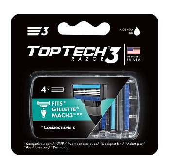 top tech razor 3 сменные кассеты мужские 4 шт совместимы с gillette mach3