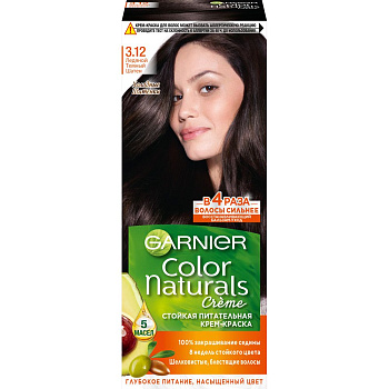 Garnier стойкая питательная крем краска для волос color naturals оттенок 3.12 ледяной темный шатен