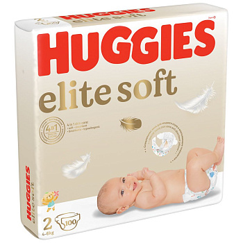 Huggies Elite Soft подгузники для новорожденных 4-6 кг 2 размер 100 шт