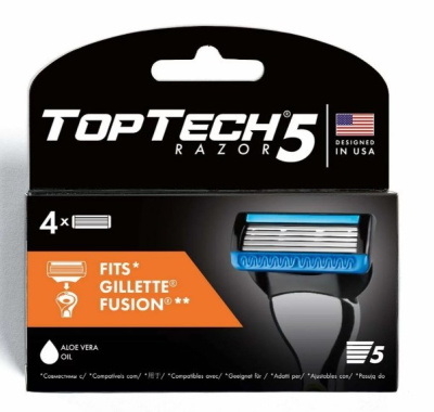 top tech razor 5 сменные кассеты мужские 4шт совместимы с gillette fusion Уценка