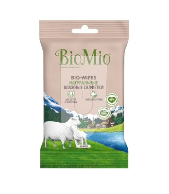 BioMio влажные салфетки натуральные с экстрактом хлопка для детей и взрослых Bio-Wipes 15шт