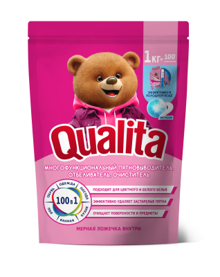 Qualita кислородный многофункциональный отбеливатель пятновыводитель для ткани и поверхностей дой пак 1000 гр