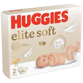 Huggies Elite Soft подгузники для новорожденных 4-6 кг 2 размер 82 шт