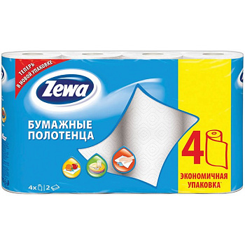 Zewa кухонные полотенца двухслойные белые 4шт