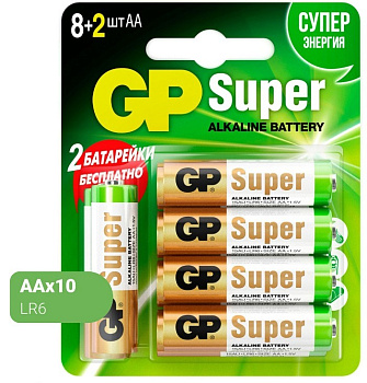Алкалиновые батарейки GP super alkaline 15А АA 10 шт 8АА+2ААА