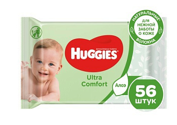Huggies Ultra Comfort Влажные салфетки Нэчурал алоэ 56шт