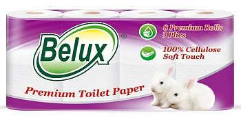 Туалетная бумага belux 8 шт 3 сл  белая