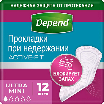 Depend прокладки урологические для женщин ultra mini при недержании 12 шт