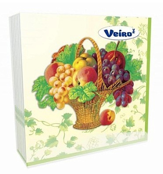 Veiro салфетки 3 слойные с рисунком корзина с фруктами 33*33 20 листов