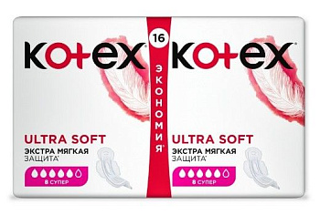 KOTEX прокладки гигиенические ультра софт супер16 шт