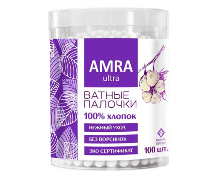 Amra ватные палочки в банке цилиндр 100 шт