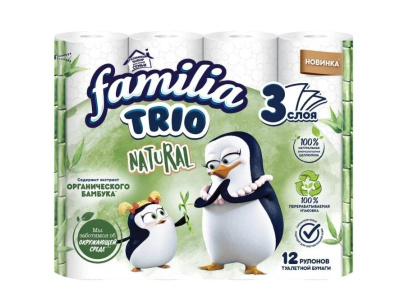 Familia Trio Natural туалетная бумага белая  трёхслойная 12 шт