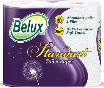 Туалетная бумага belux  стандарт 4 шт 2 сл  белая