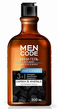 MEN CODE крем гель для душа deep cleaning с экстрактами угля и минералов флакон флиптоп 300мл