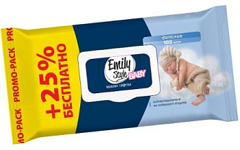 Emily Style влажные салфетки для детей 80 +20 штук упаковка с клапаном +25% бесплатно