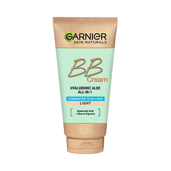 Garnier bb крем гиалуроновый алоэ уход 5 в1 для смешанной и жирной кожи с гиалуроновой кислотой алоэ вера и минеральными пигментами матирующий spf 25  50 мл