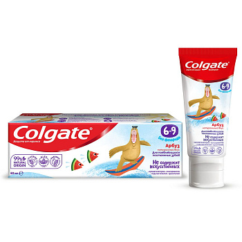 Colgate зубная паста детская  6-9 без фторида для детей от 6 до 9 лет со вкусом арбуза 60 мл Уценка