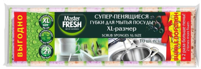 Master FRESH губки для мытья посуды xl поролон микс яркие цвета 10 шт