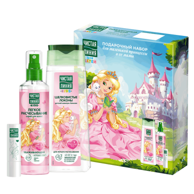 ПН Чистая линия уход маленькой принцессы шампунь бальзам 240 мл спрей для волос 160 мл бальзам для губ 4 г