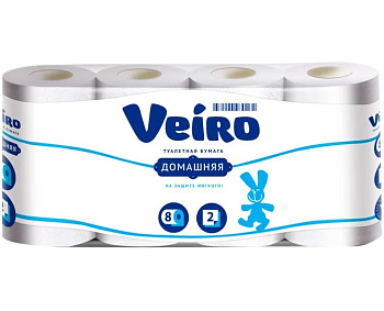 Veiro туалетная бумага Домашняя 2-х слойная белая 8шт