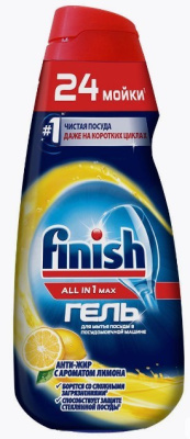 FINISH гель для посудомоечных машин all in 1 анти жир лимон 600мл