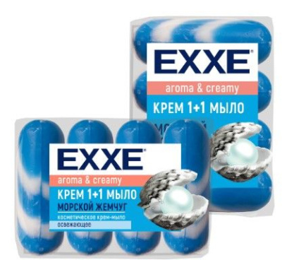 EXXE крем мыло 1+1 морской жемчуг 4шт*90г синее полосатое экопак