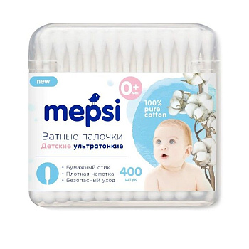 Mepsi детские ватные палочки ультратонкие 400 шт