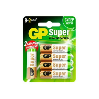 GP батарейки super alkaline 15А АA - 10 шт 8АА+2АА