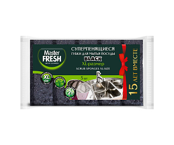 Master FRESH губки для мытья посуды xl bubble поролон 5 шт black