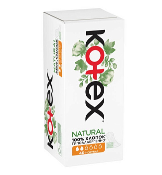 Kotex прокладки ежедневные Natural нормал 40шт