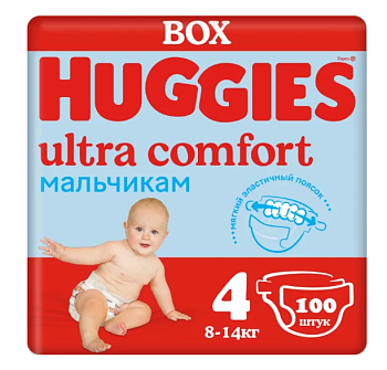 Huggies Ultra Comfort 4 разм 8-14 кг M для мальчиков подгузники Disney Box (50*2) 100 шт.