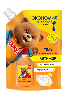 Qualita средство для мытья посуды lemon orange дой пак 500 мл