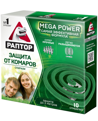 Раптор спирали от комаров mega power 10+2 шт