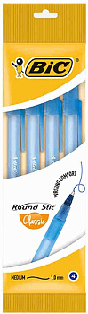 BIC Ручка Раунд Стик, средняя линия, син, (пак. 4шт)