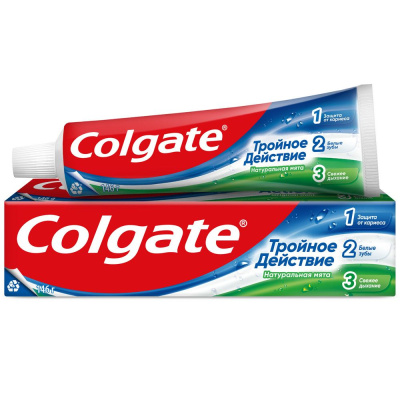 Colgate зубная паста тройное действие натуральная мята для защиты от кариеса удаления потемнений с зубов и свежего дыхания 100 мл Уценка