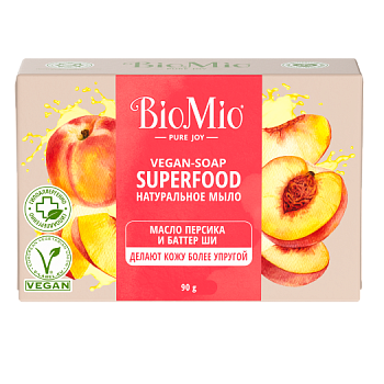 BioMio Натуральное мыло Superfood с маслом Персика и баттером Ши 90 г