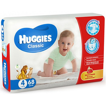 Huggies Classic подгузники Soft&Dry Дышащие 4 размер (7-18кг) 68шт