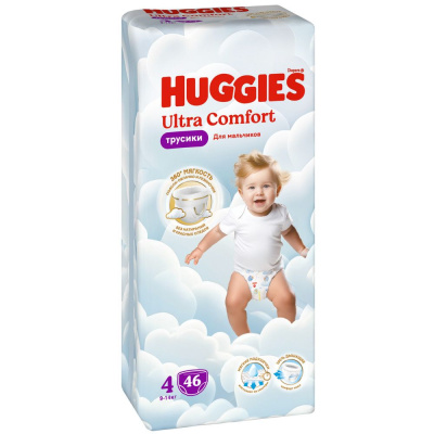 Huggies ultra comfort 4 9-14 кг трусики подгузники 46 шт для мальчиков